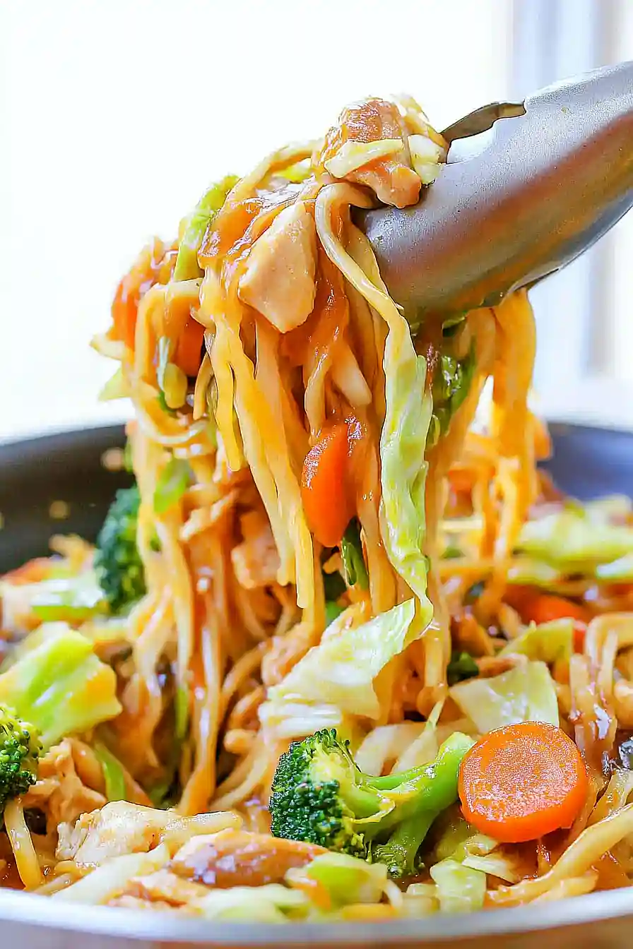 stir fry noodles with chicken and vegetables 