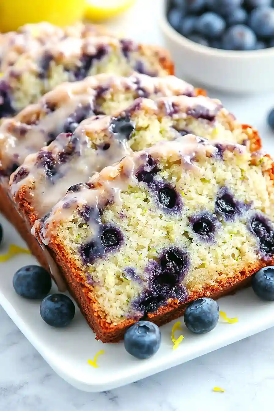blueberry zucchini bread with a lemon glaze