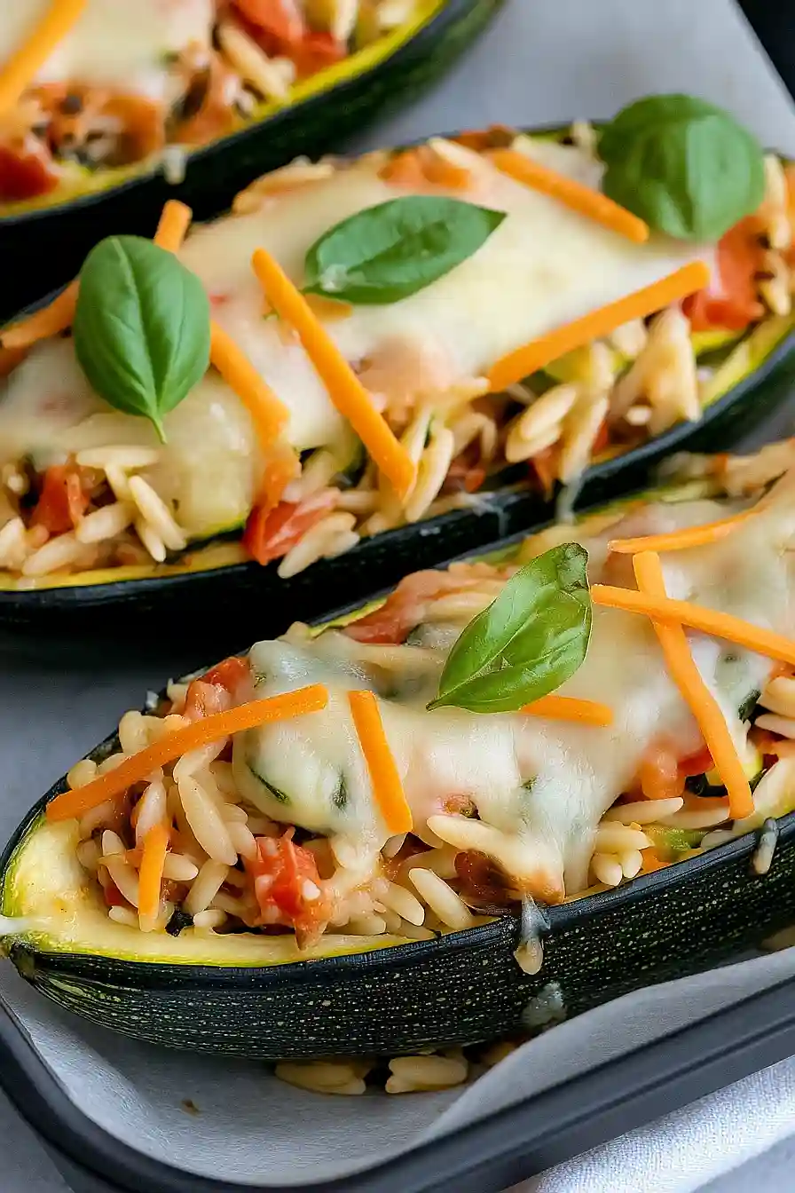 orzo stuffed zucchini boats
