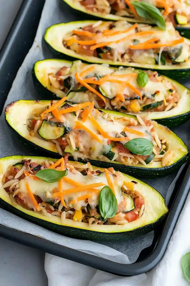orzo stuffed zucchini boats