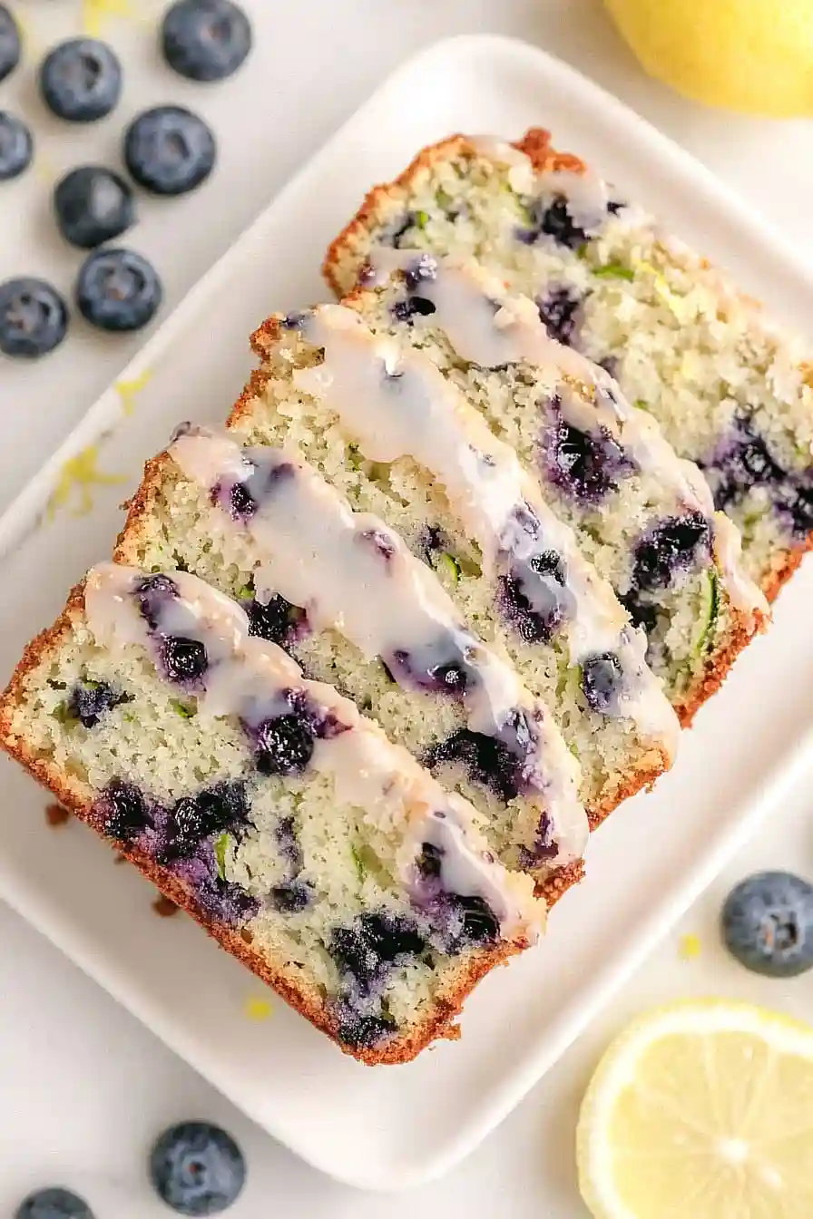 blueberry zucchini bread with a lemon glaze