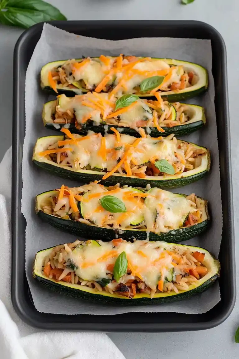 orzo stuffed zucchini boats