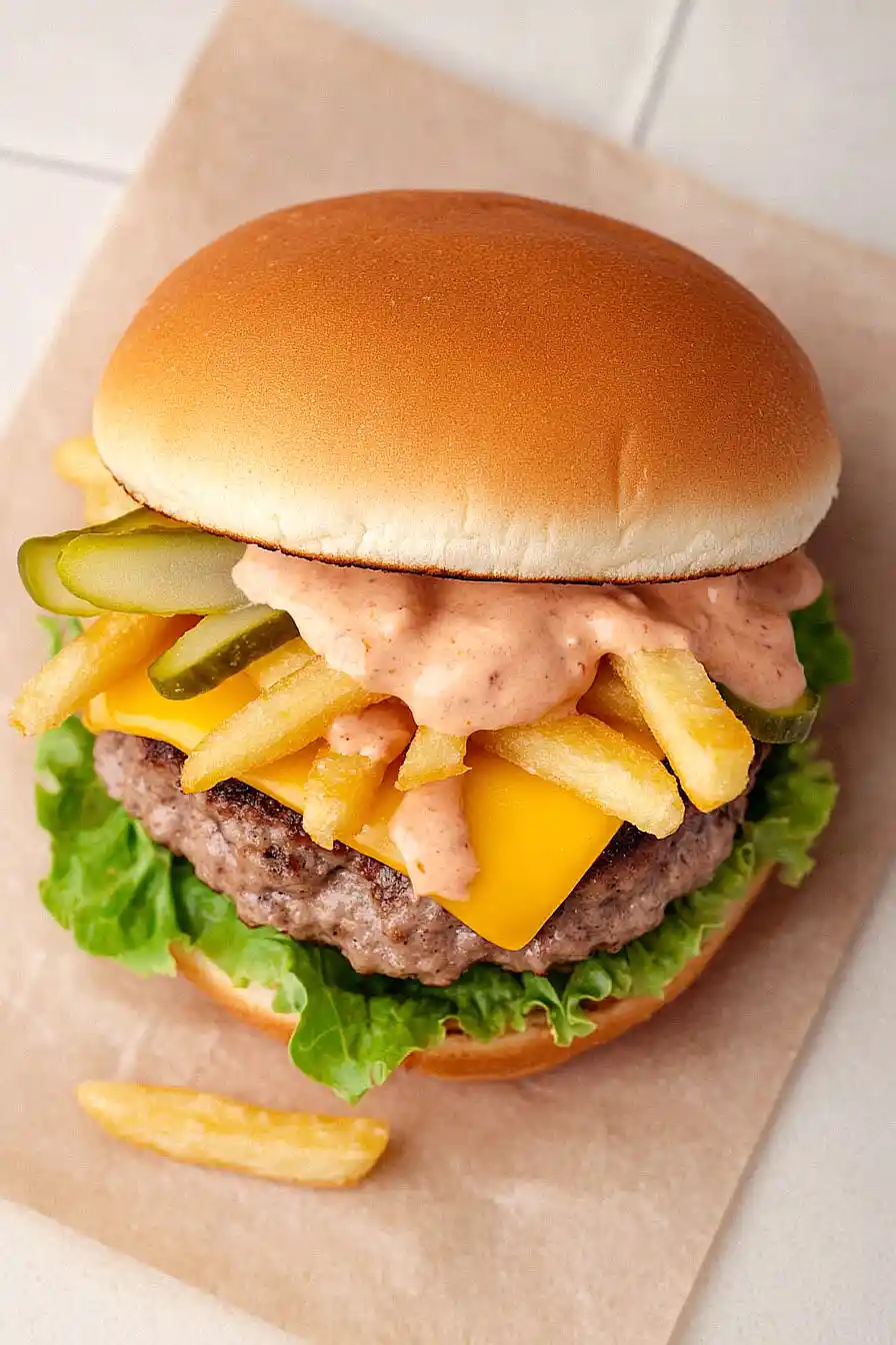 smash burger with fries