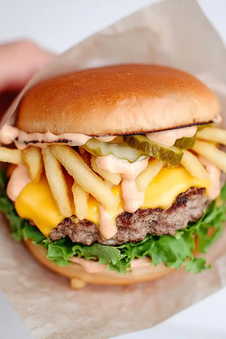 smash burger with fries