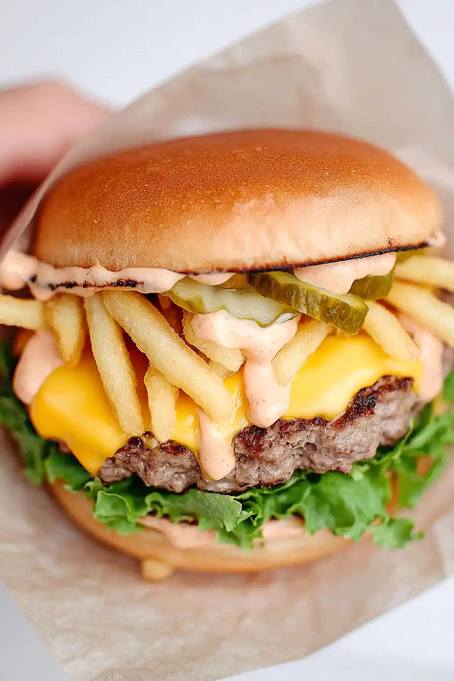 smash burger with fries