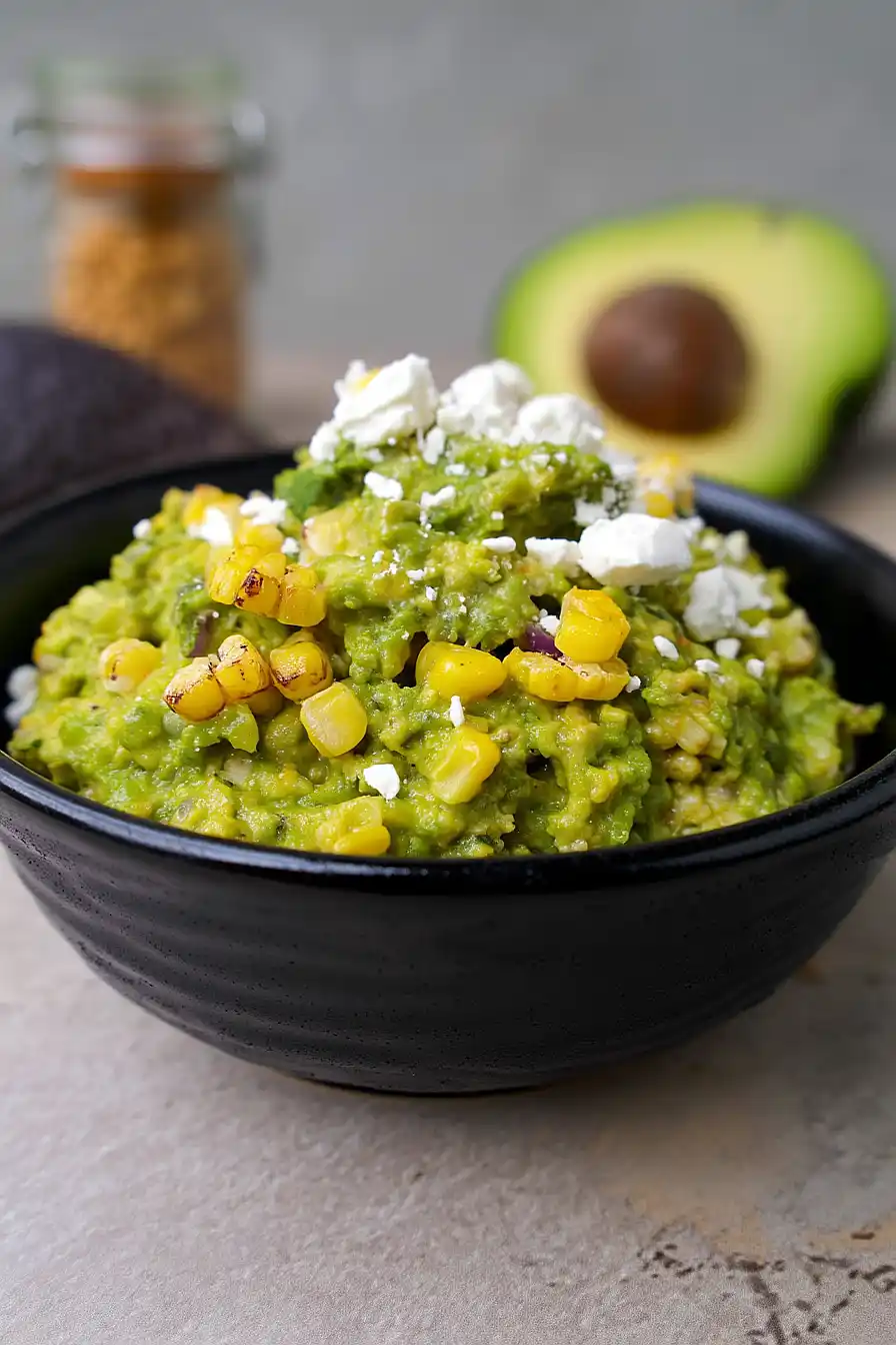avocado, corn, and feta dip