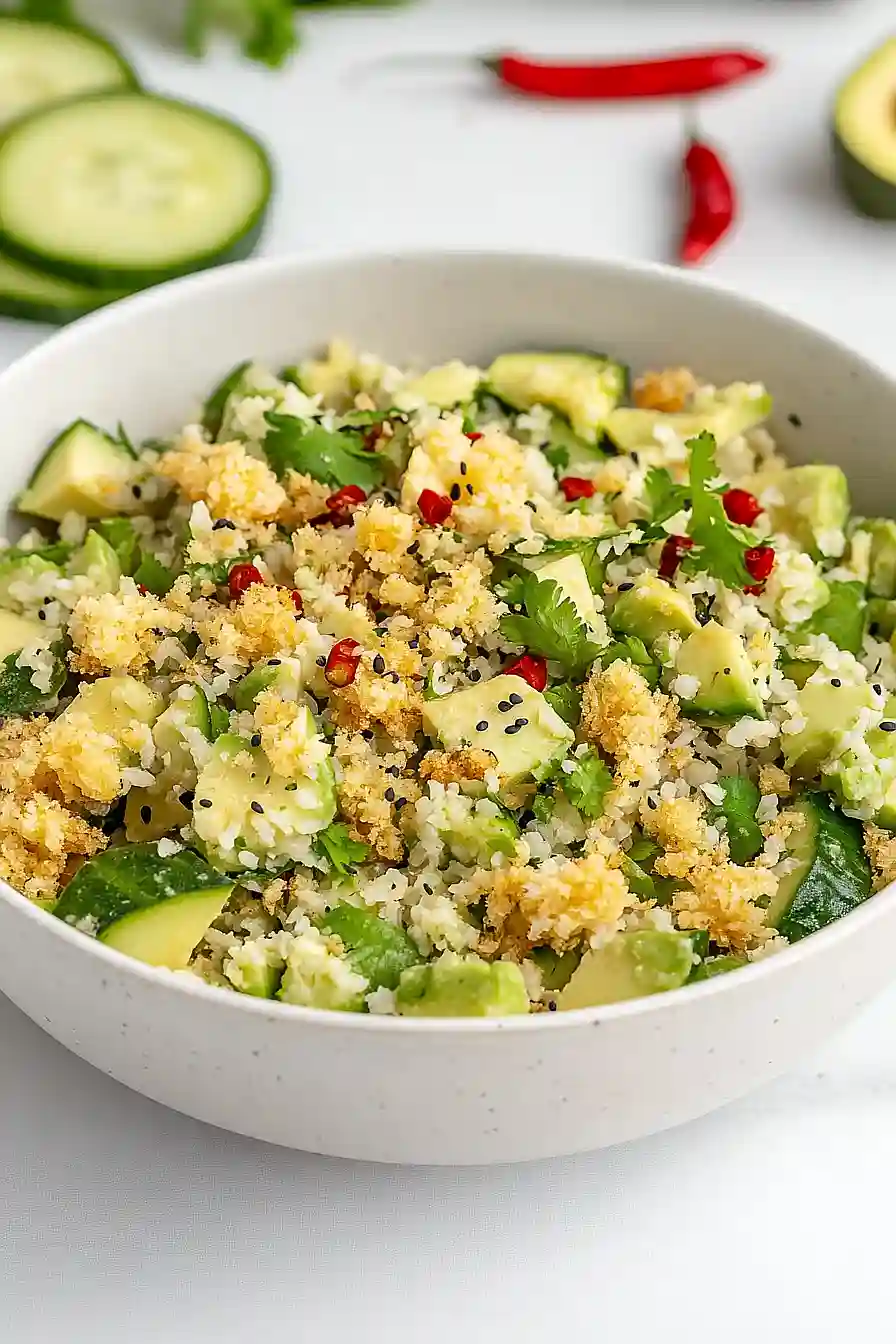 avocado crispy rice salad