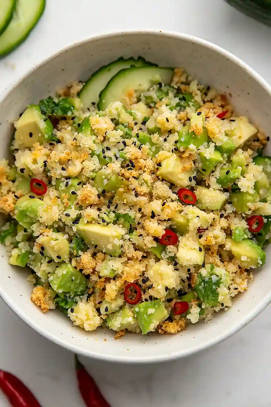 avocado crispy rice salad
