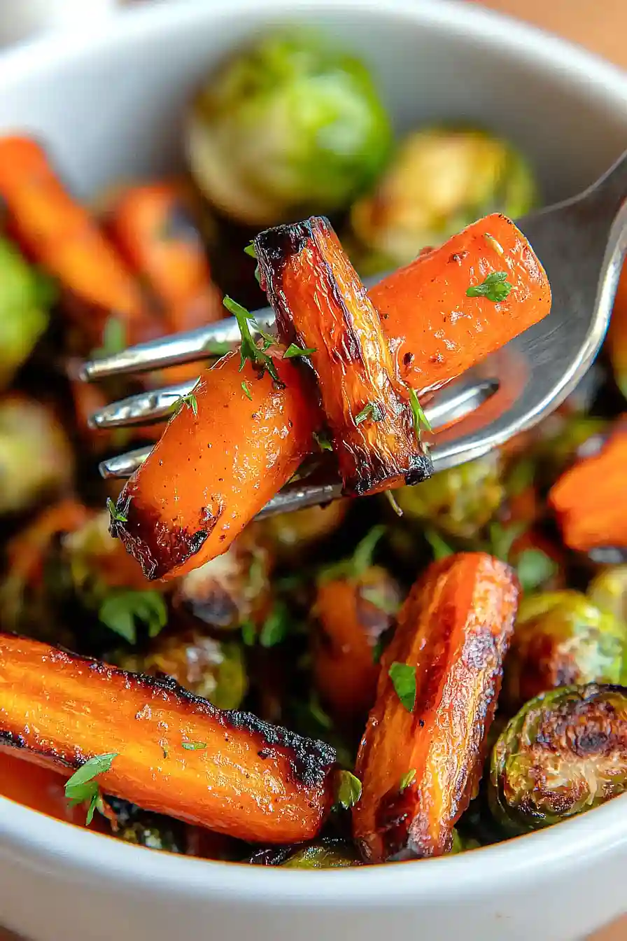 maple glazed carrots and brussel sprouts