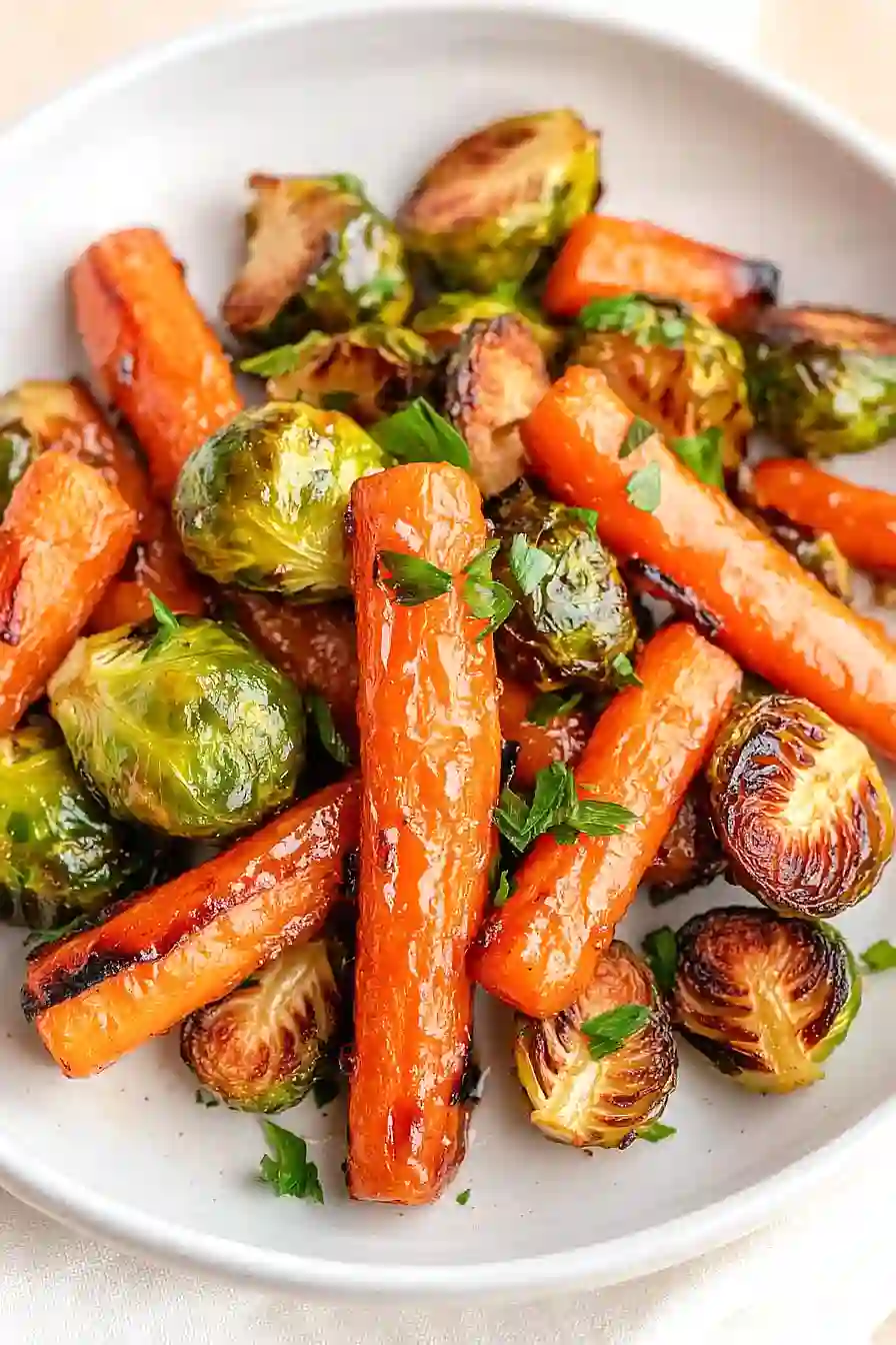 maple glazed carrots and brussel sprouts
