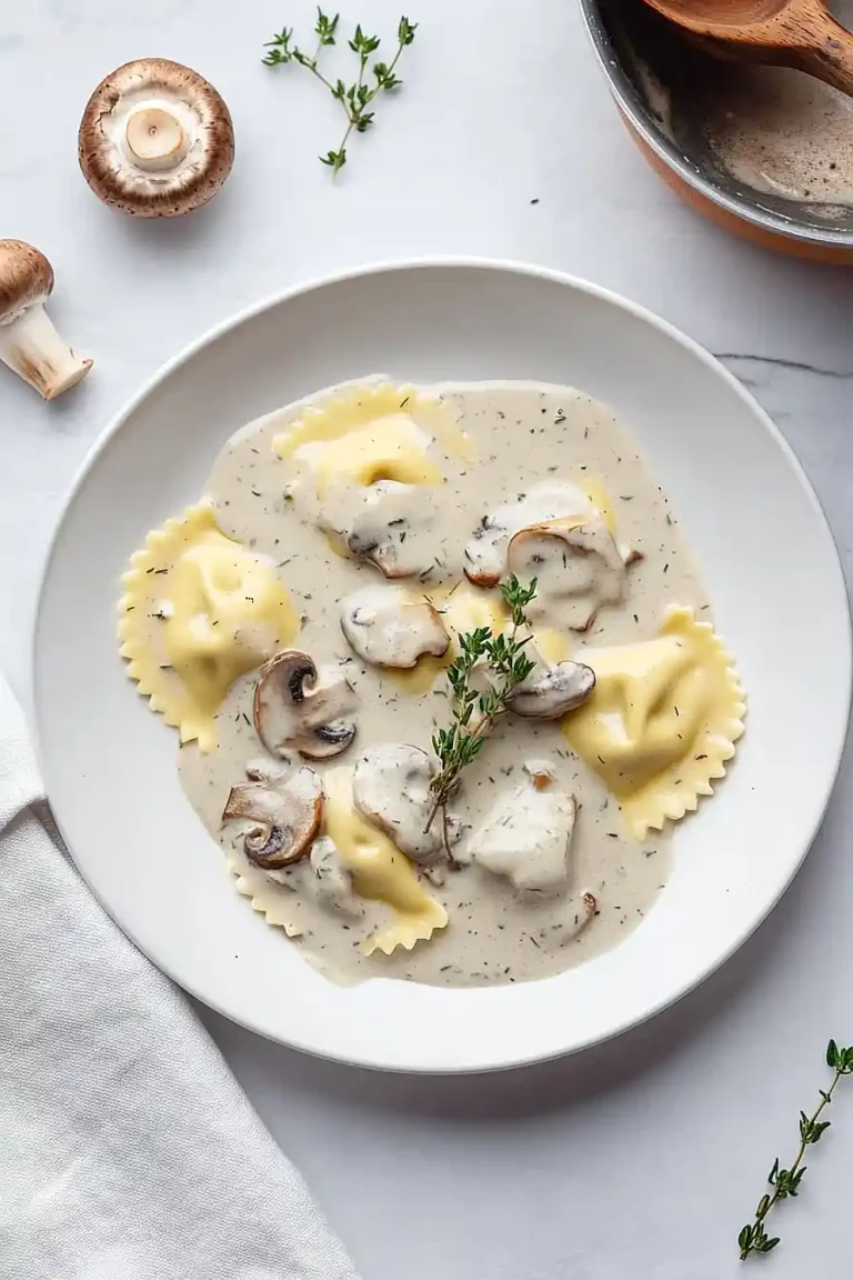 pumpkin ravioli with mushroom sauce