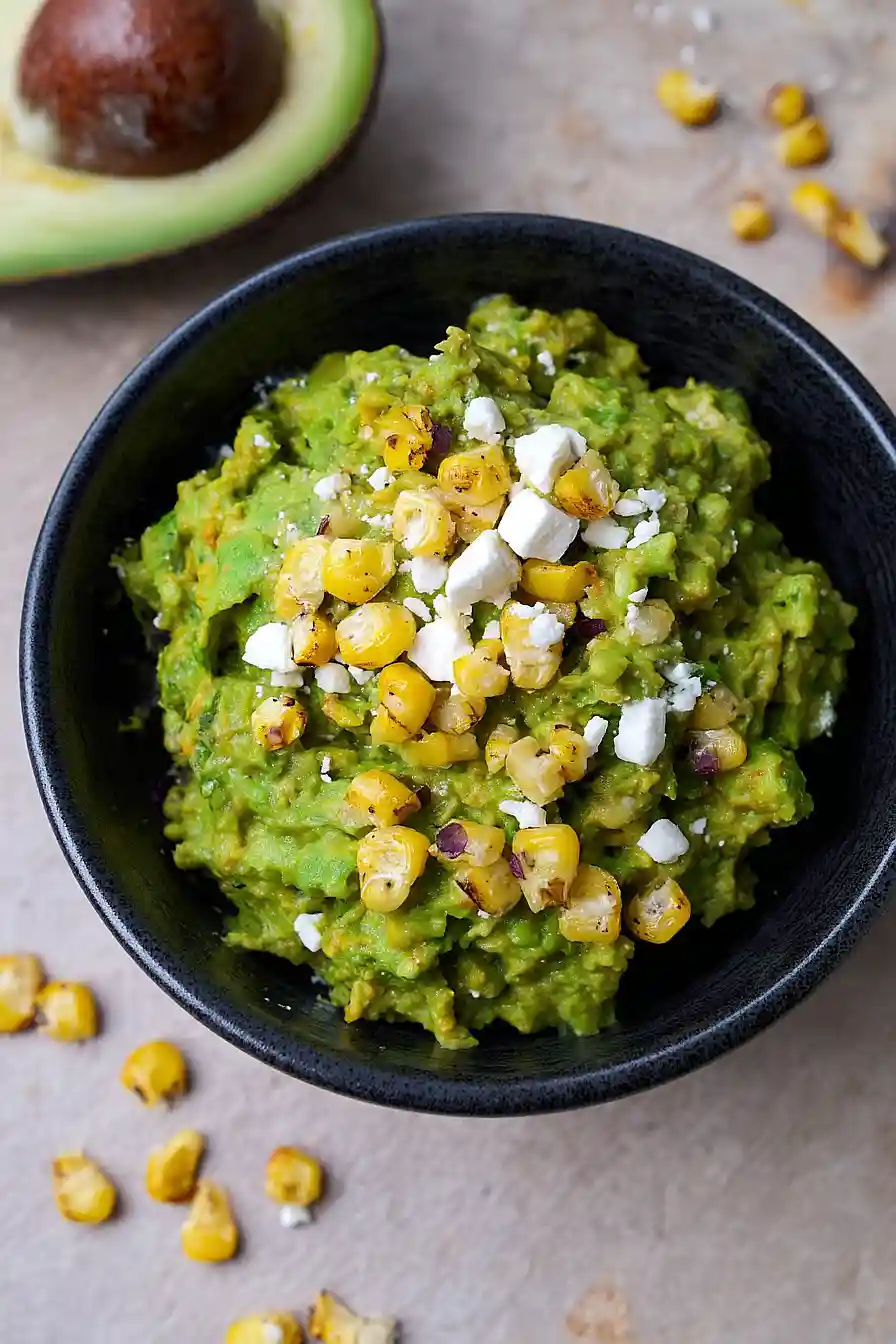 avocado, corn, and feta dip