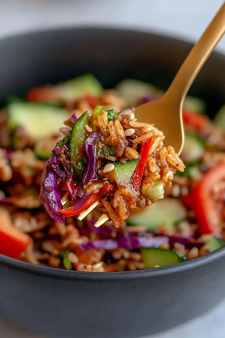 crispy rice salad with peanut sesame dressing