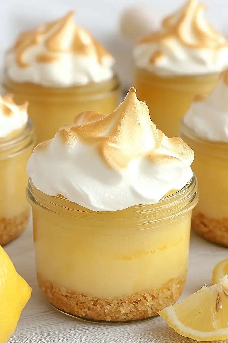 lemon meringue pie in mason jars