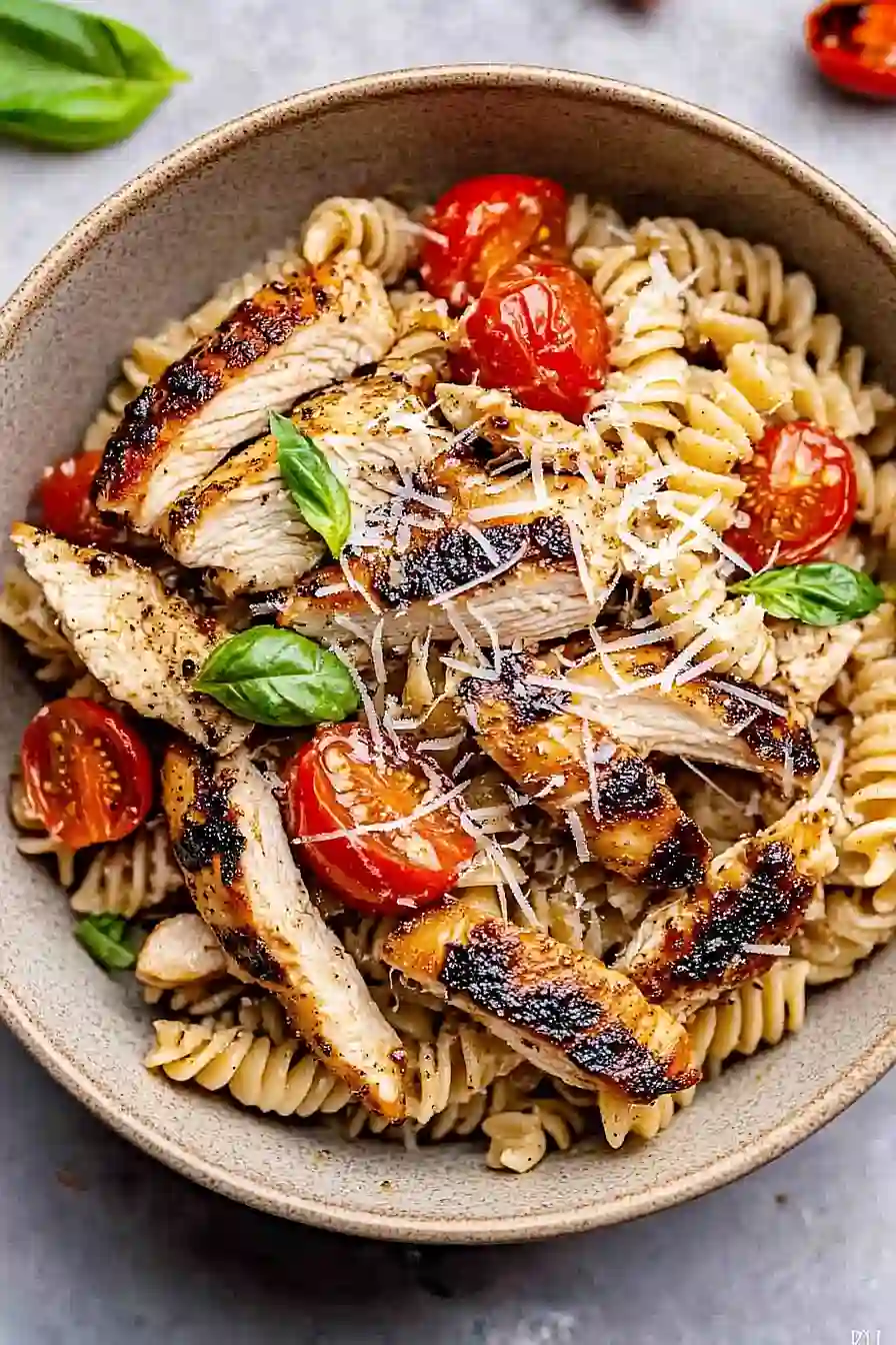 tomato basil pasta with balsamic chicken