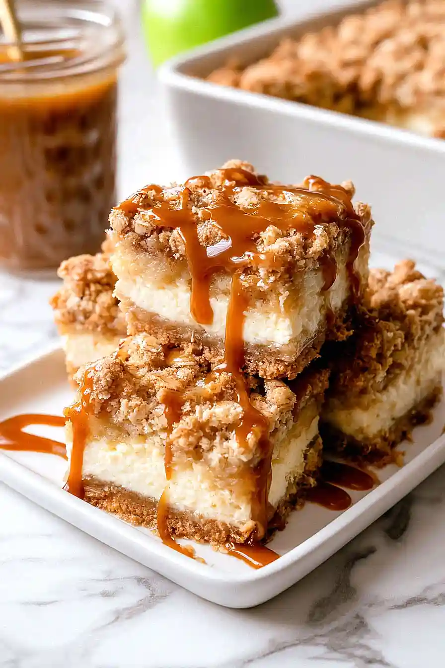 caramel apple crisp cheesecake bars