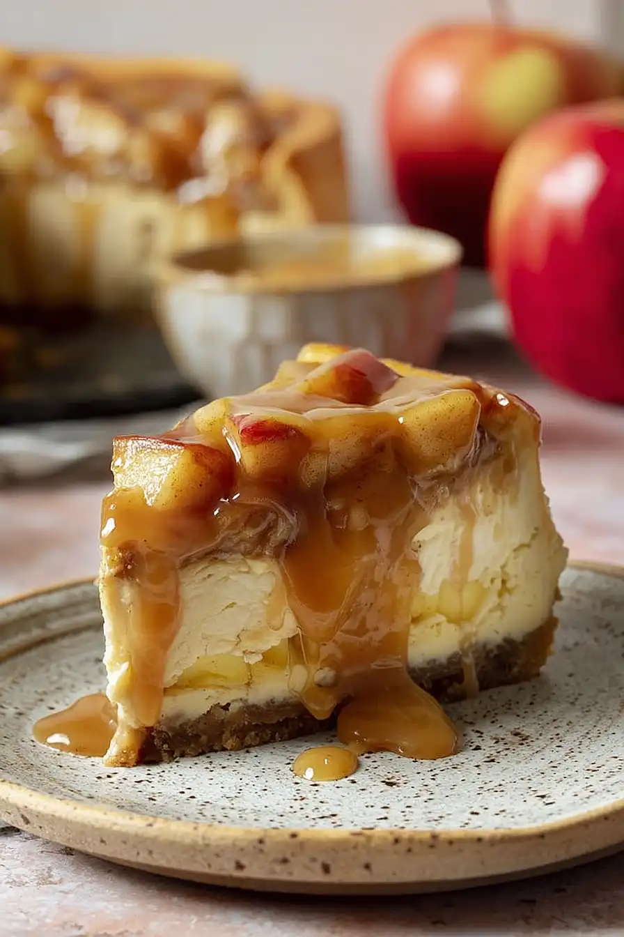 vegan caramel apple cheesecake