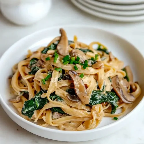 creamy mushroom and spinach pasta with caramelized onions