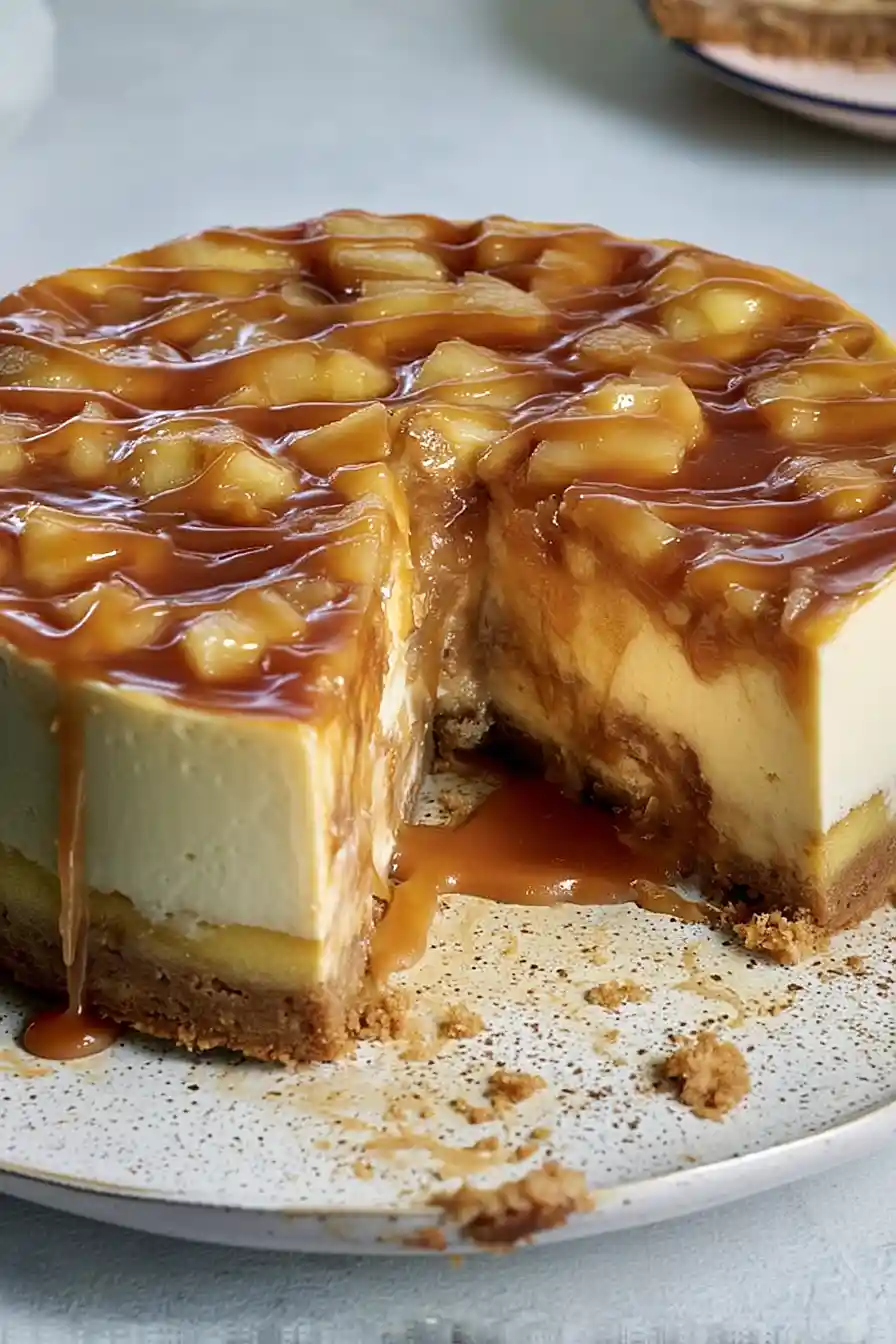 vegan caramel apple cheesecake