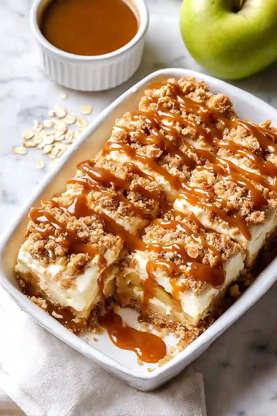 caramel apple crisp cheesecake bars