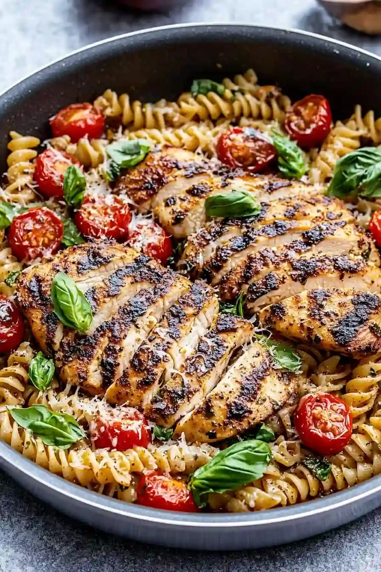 tomato basil pasta with balsamic chicken