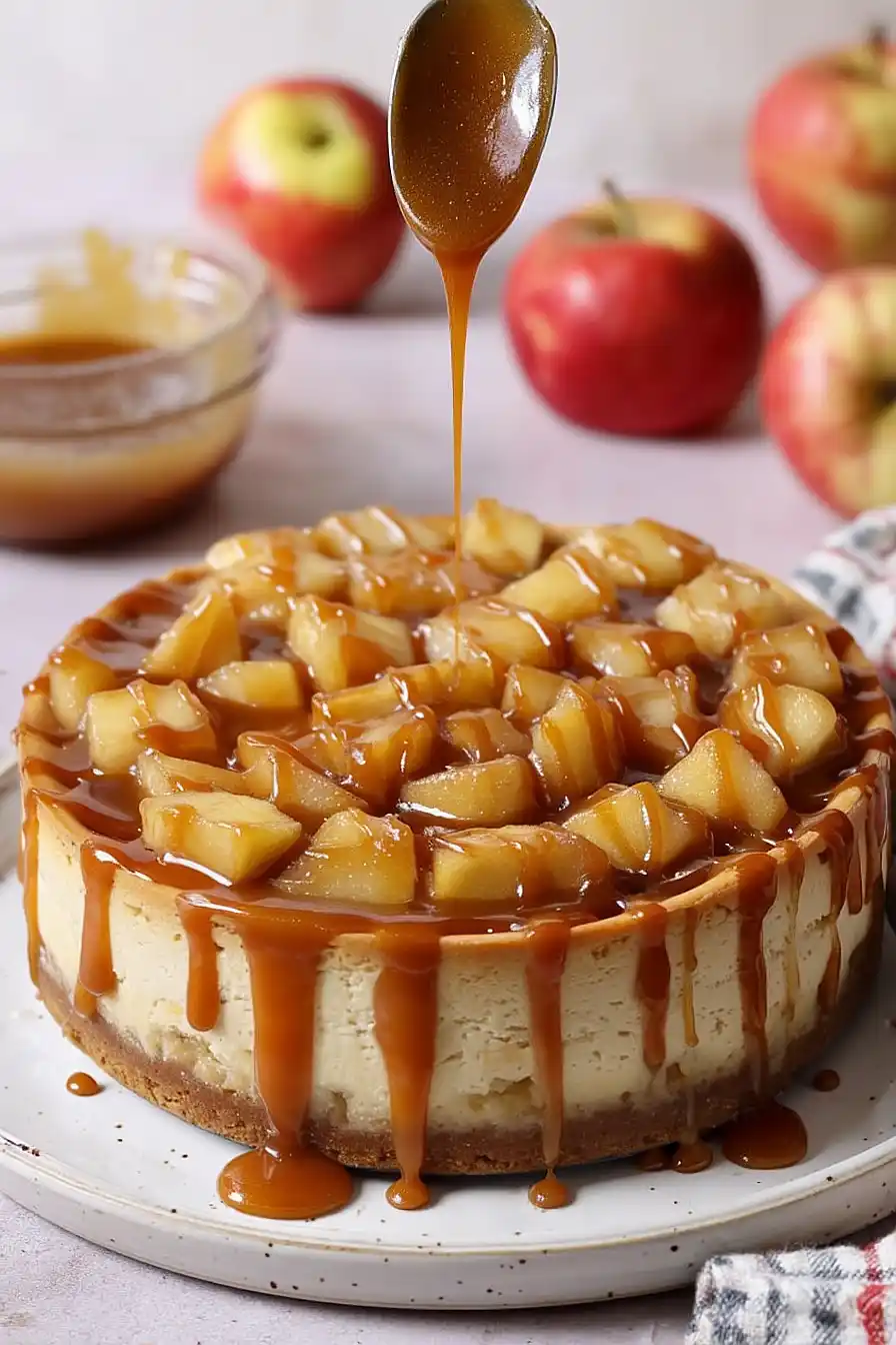 vegan caramel apple cheesecake