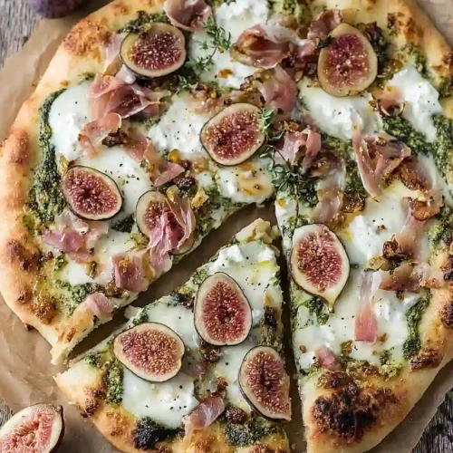 white pizza with prosciutto and fig
