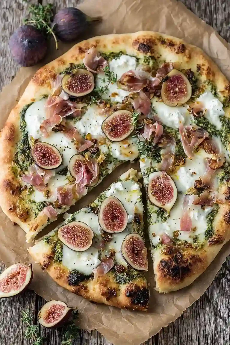 white pizza with prosciutto and fig