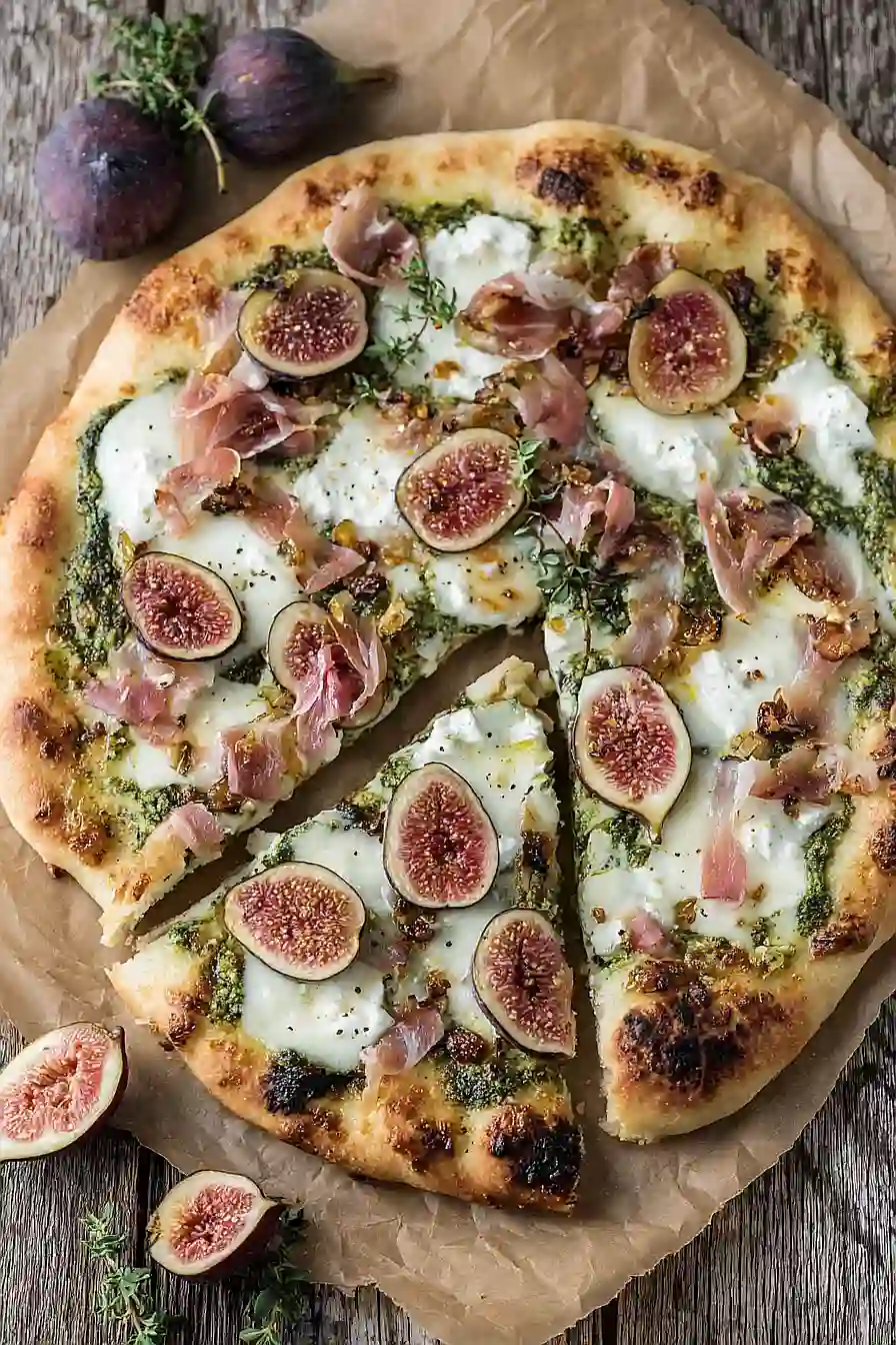 white pizza with prosciutto and fig