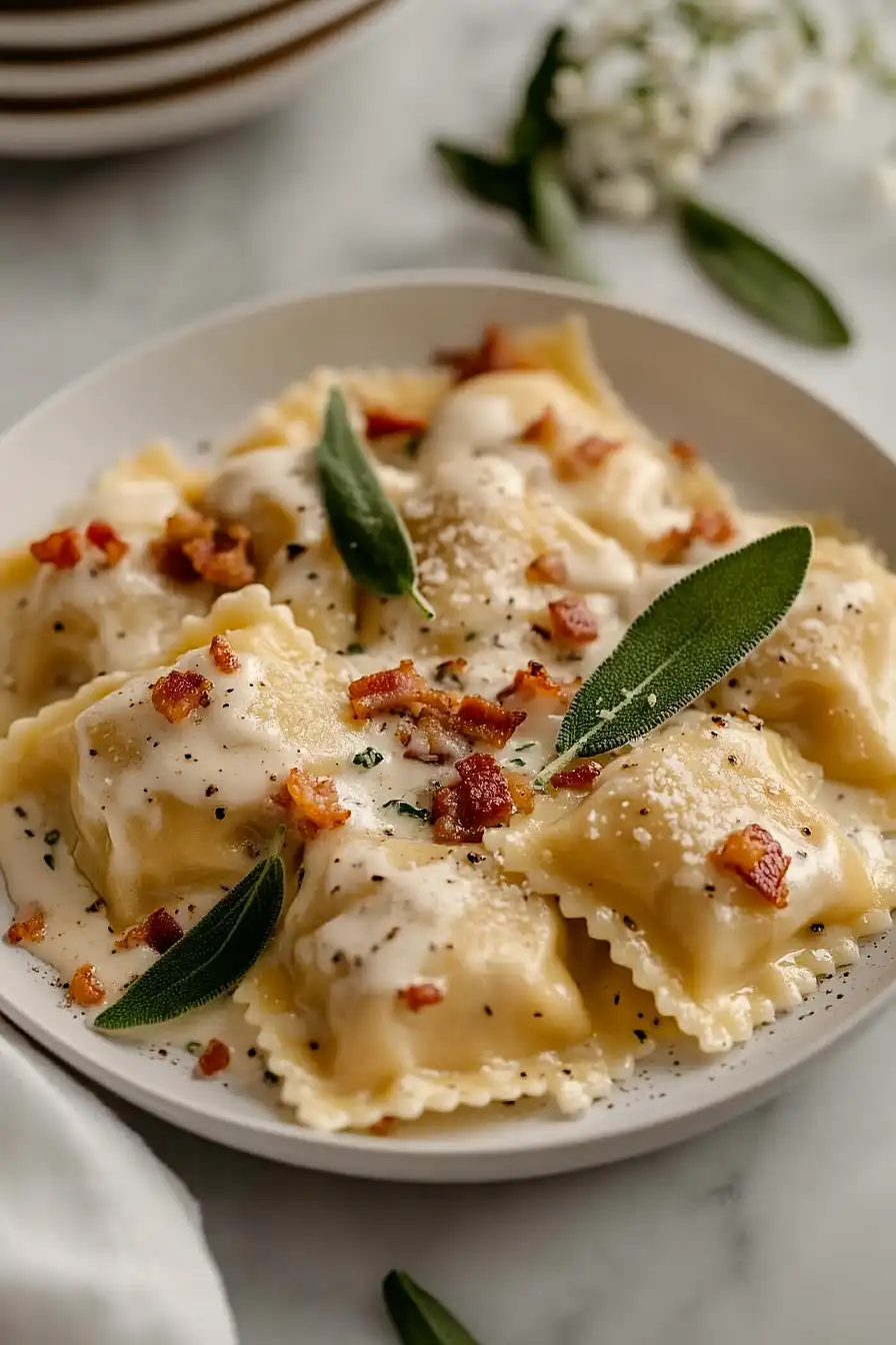 pumpkin ravioli with sage cream sauce