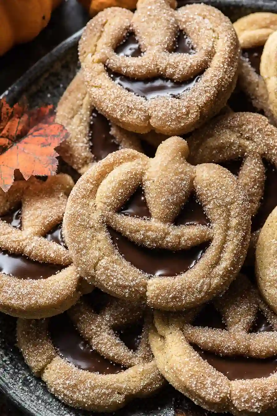 Milk Chocolate Stuffed Jack O' Lantern Halloween Cookies