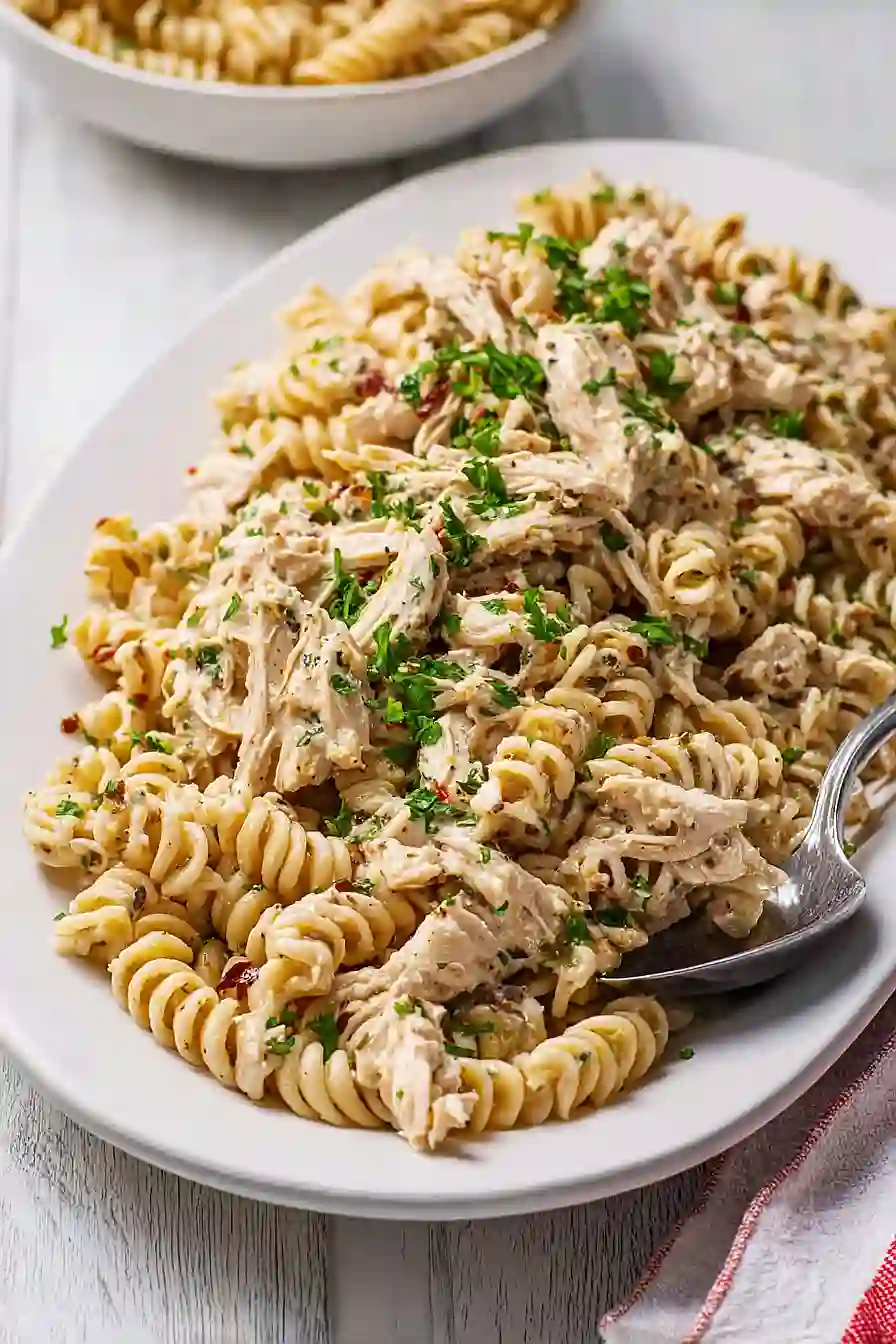 Crockpot Garlic Parmesan Chicken Pasta