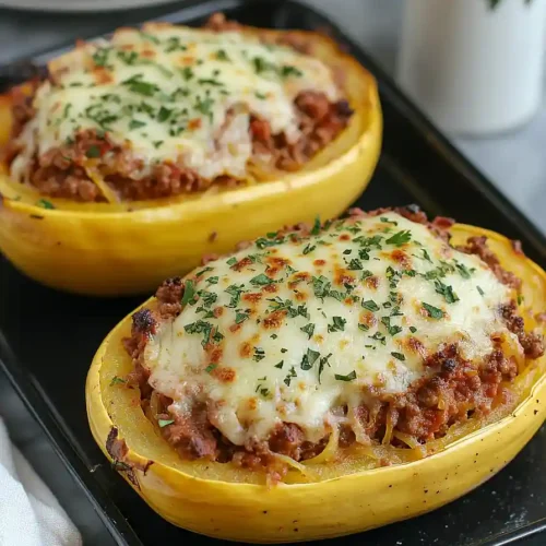 cheesy garlic and herb spaghetti squash with meat sauce
