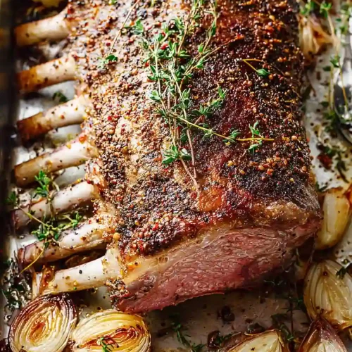 Garlic Roasted Rack of Lamb with Butter Sauce