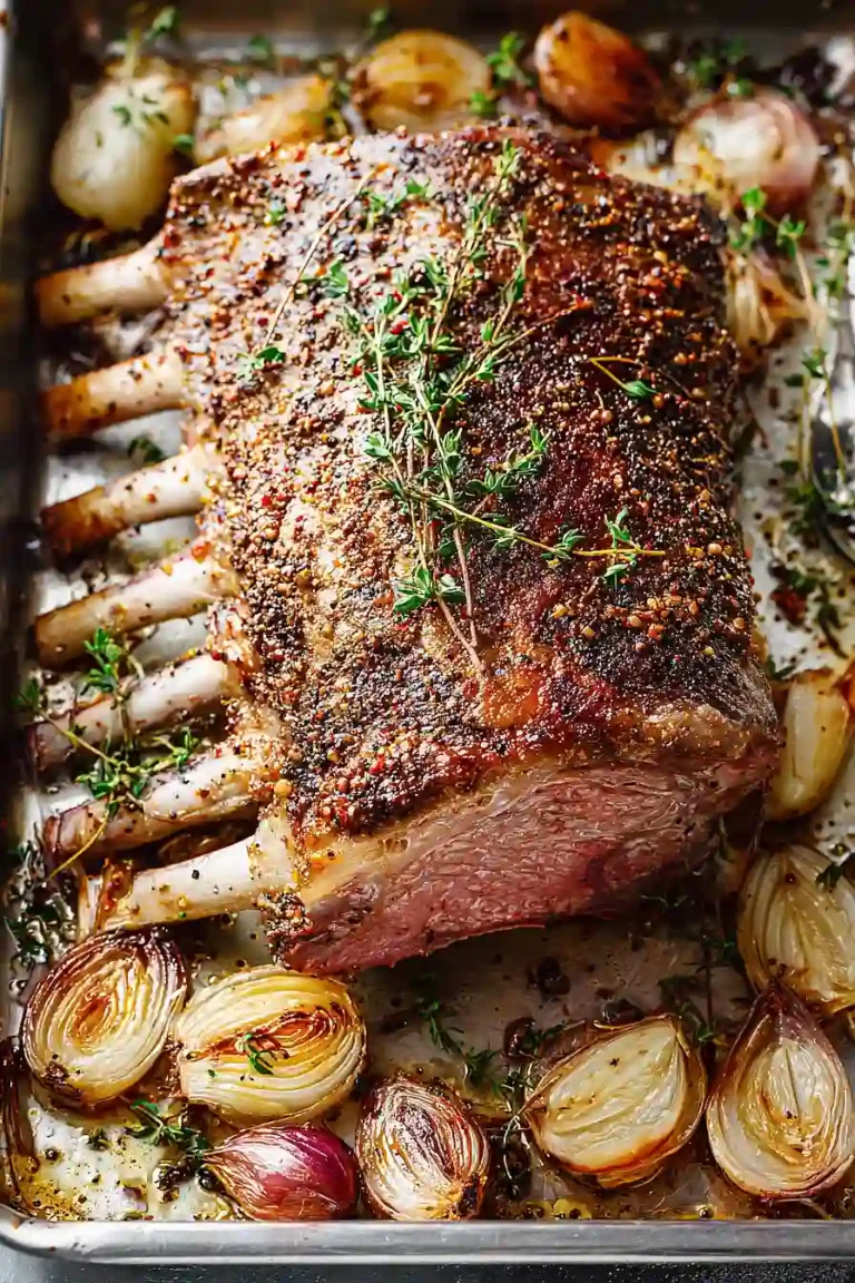 Garlic Roasted Rack of Lamb with Butter Sauce