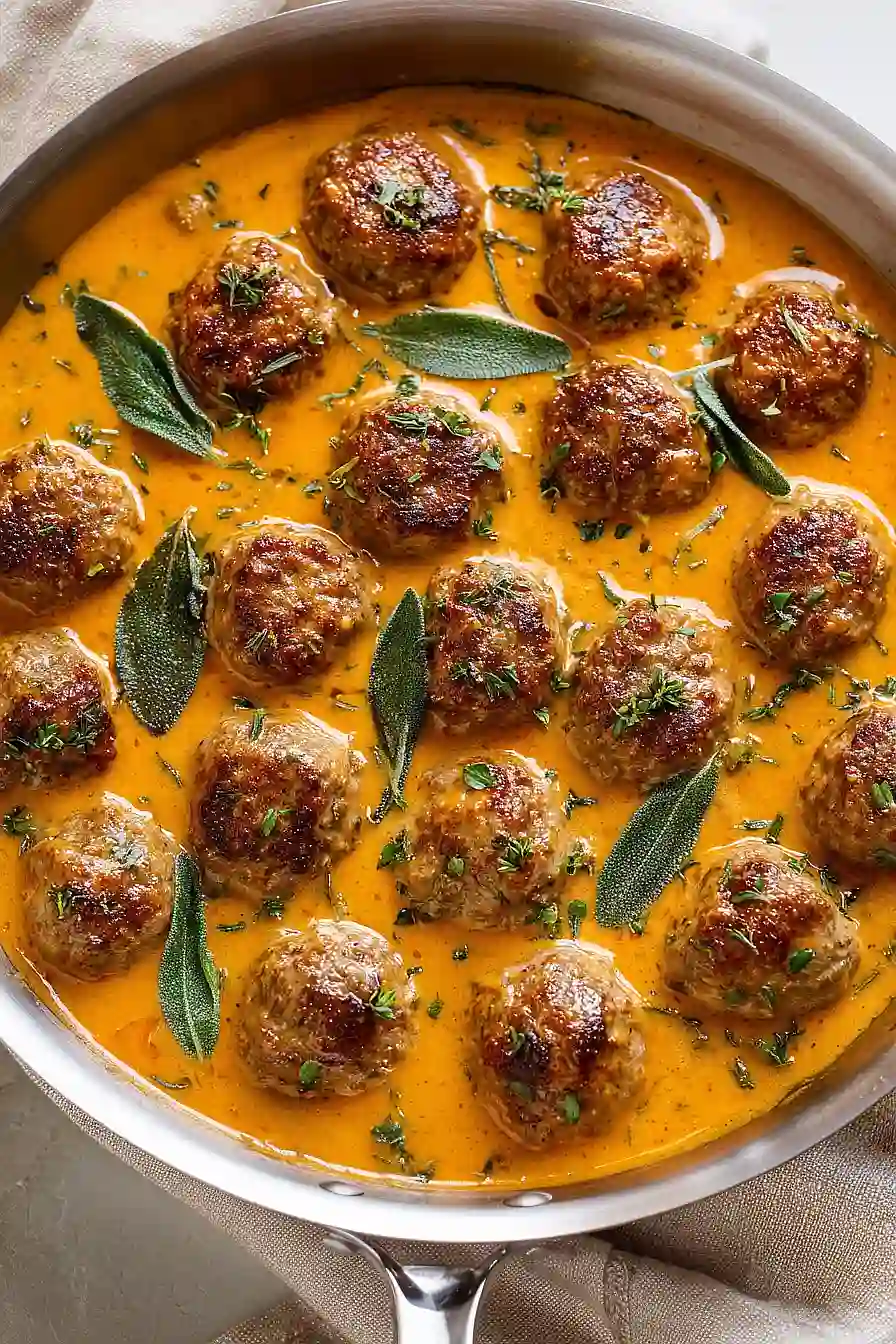 Turkey Meatballs in Pumpkin Sage Sauce