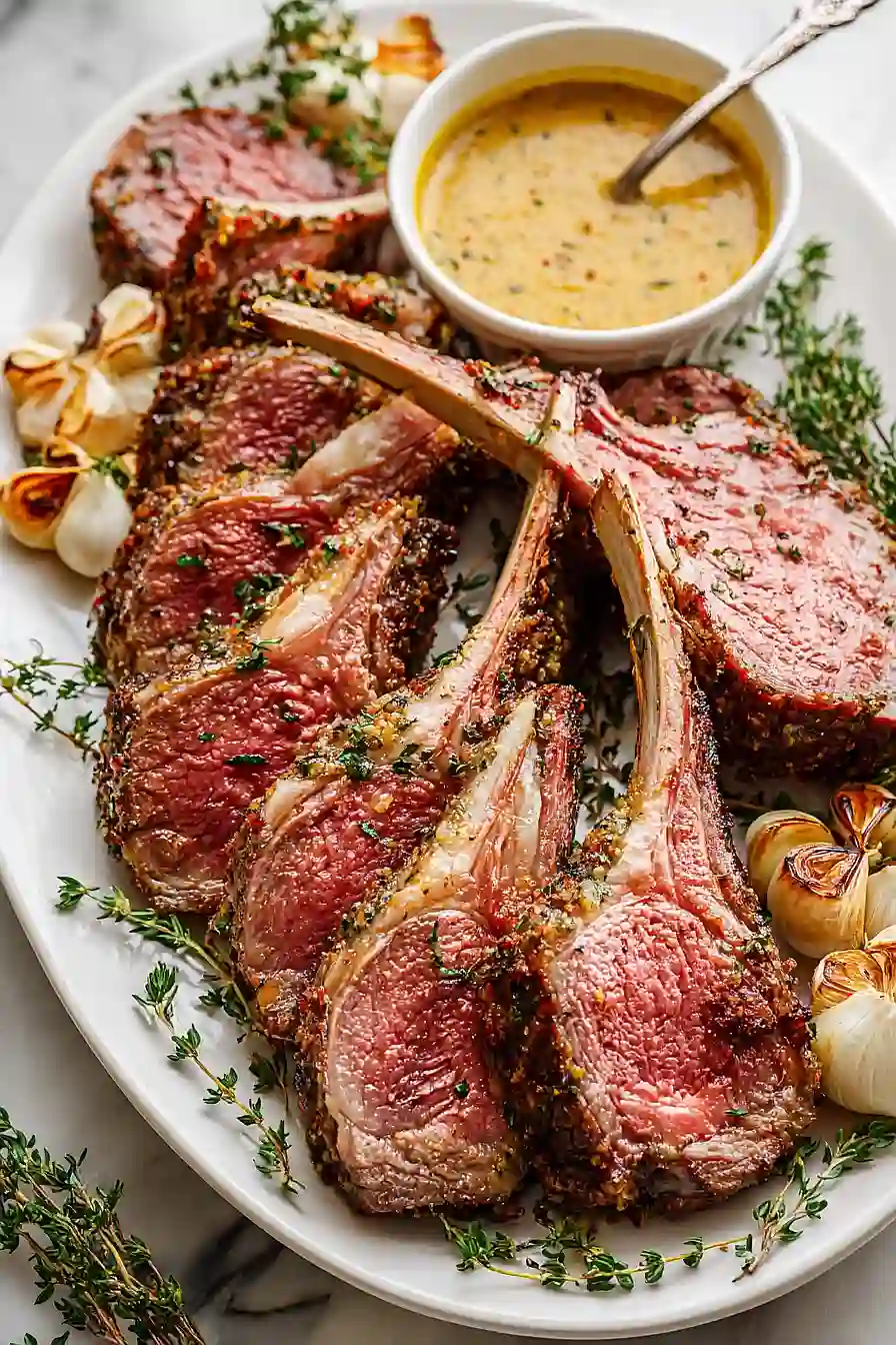 Garlic Roasted Rack of Lamb with Butter Sauce
