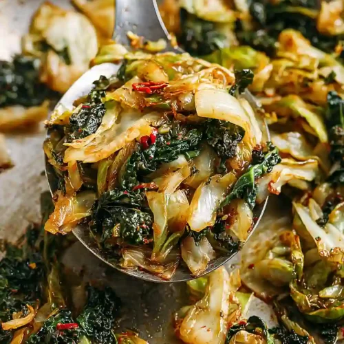 Garlic Sautéed Cabbage Kale Skillet