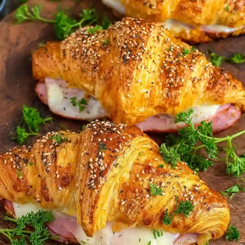 baked ham and cheese croissants