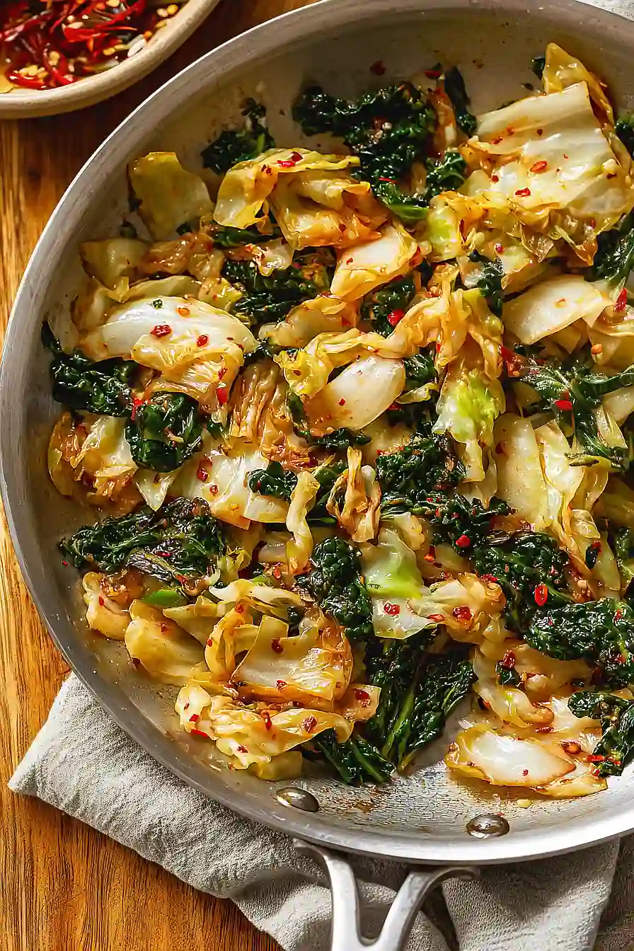 Garlic Sautéed Cabbage Kale Skillet