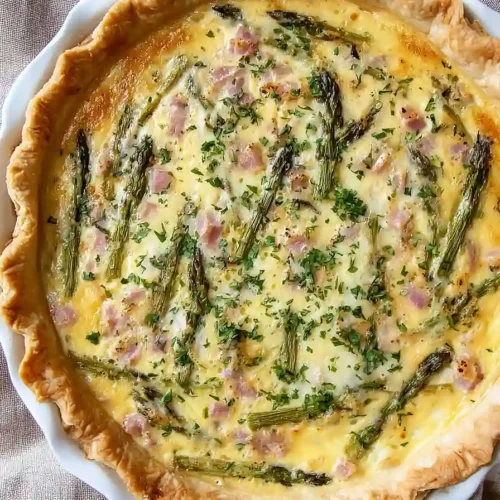 ham, asparagus, and gruyere quiche