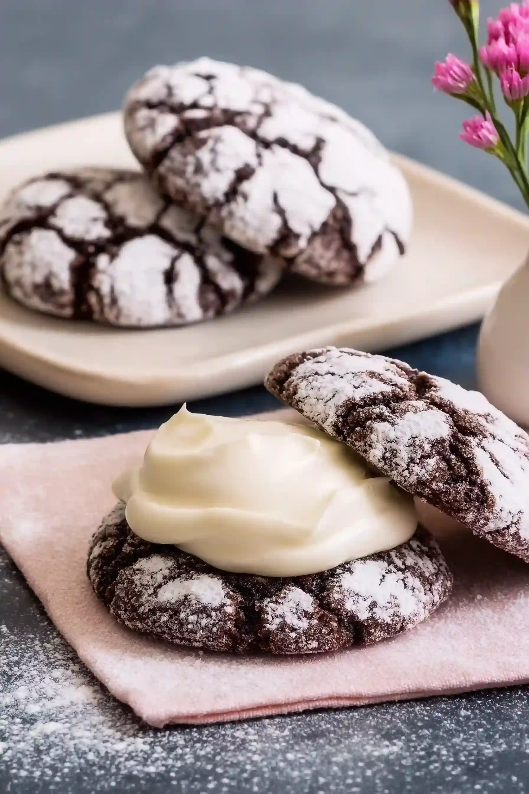 chocolate crinkle cookies with cream cheese frosting