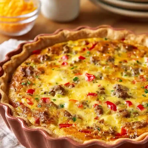 sausage, pepper, and onion quiche