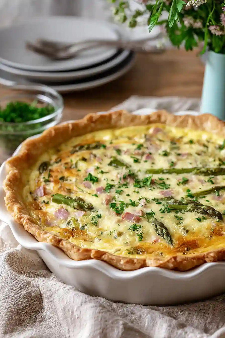 ham, asparagus, and gruyere quiche