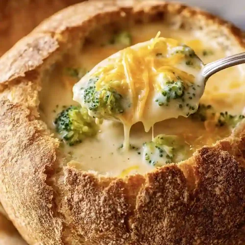 broccoli cheddar soup in bread bowl