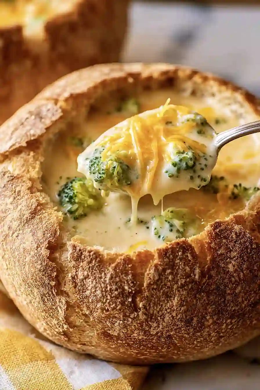 broccoli cheddar soup in bread bowl