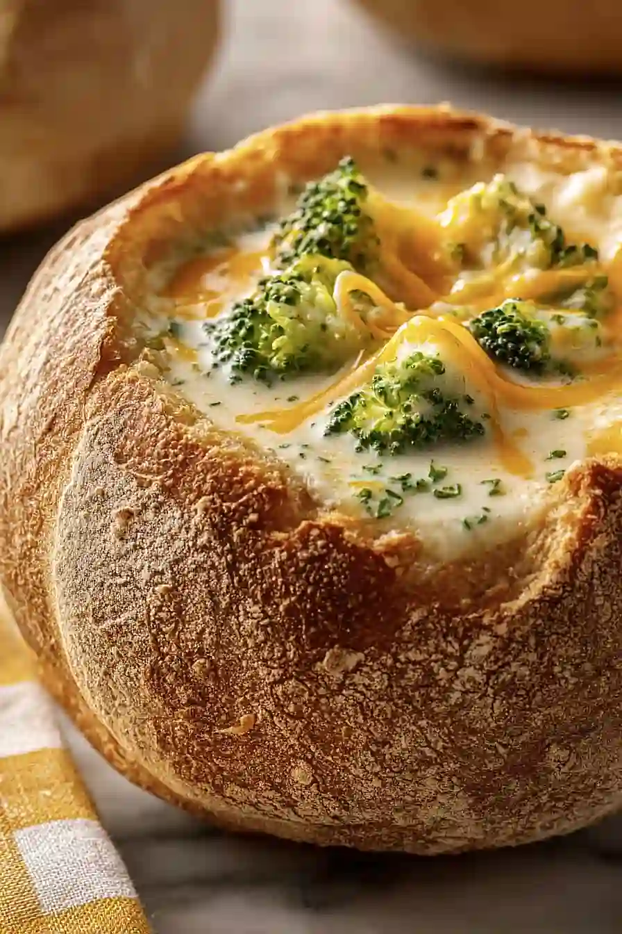broccoli cheddar soup in bread bowl