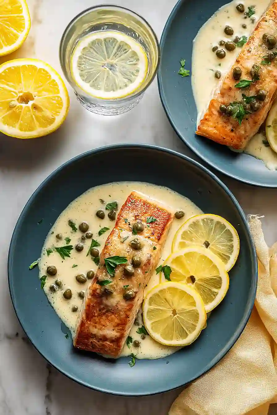 creamy salmon piccata with lemon and capers