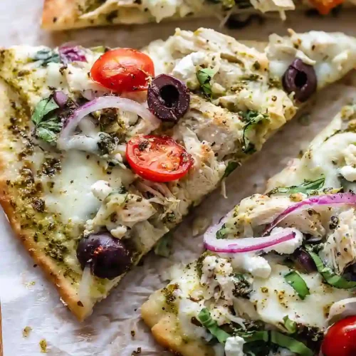 mediterranean chicken flatbread pizza