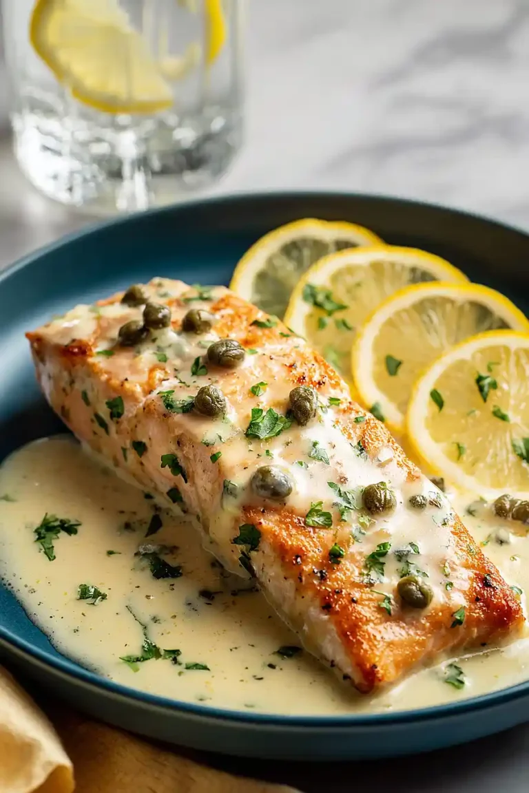 creamy salmon piccata with lemon and capers